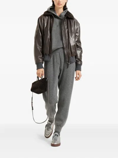 Brunello Cucinelli Vanise Sparkling Knitted Trousers In English Rib In Gray