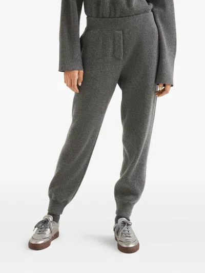 Brunello Cucinelli Vanise Sparkling Knitted Trousers In English Rib In Gray
