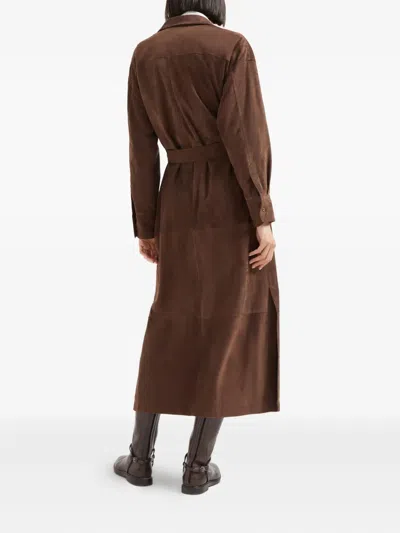 Brunello Cucinelli Belted Suede Shirt Dress In Brown