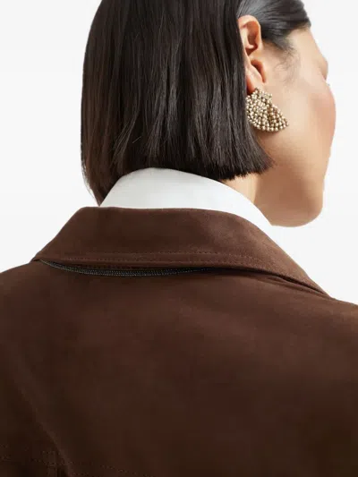 Brunello Cucinelli Belted Suede Shirt Dress In Brown