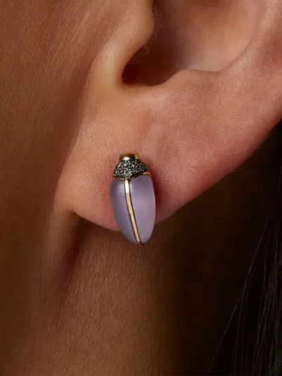 Bibi Van Der Velden 18k Yellow Gold Mini Scarab Diamond And Amethyst Earrings In Purple
