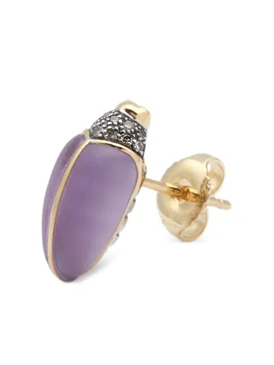 Bibi Van Der Velden 18k Yellow Gold Mini Scarab Diamond And Amethyst Earrings In Purple