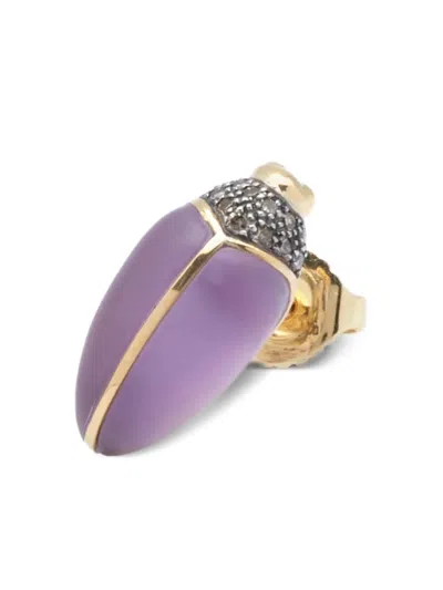 Bibi Van Der Velden 18k Yellow Gold Mini Scarab Diamond And Amethyst Earrings In Purple
