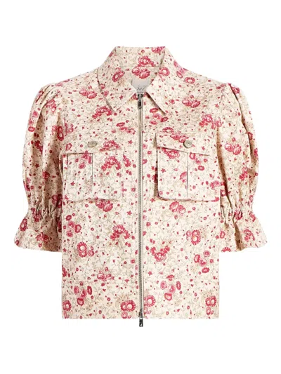 Cinq À Sept Holly Floral Puff-sleeve Jacket In Pink