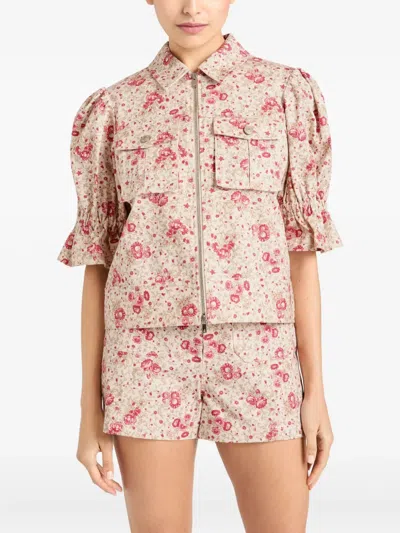 Cinq À Sept Holly Floral Puff-sleeve Jacket In Pink
