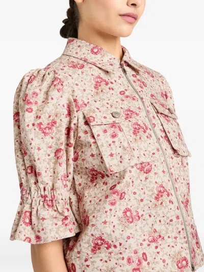 Cinq À Sept Holly Floral Puff-sleeve Jacket In Pink