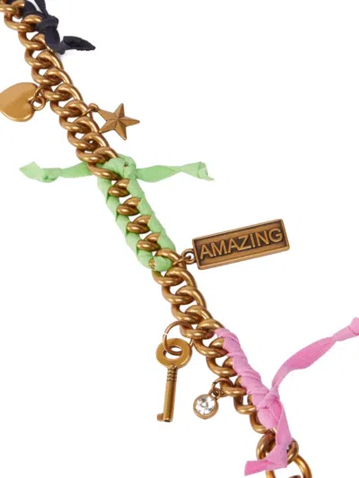 Pinko Chain-link Ribbon Keyring In Gold