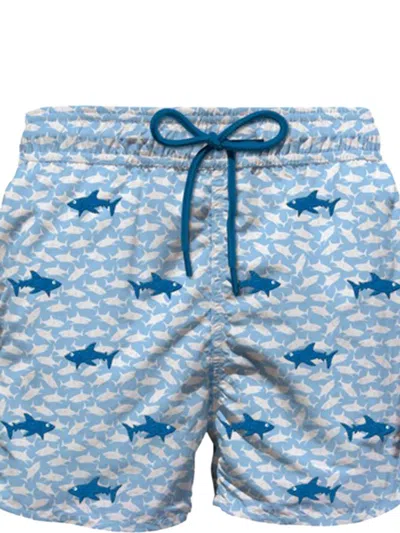 Mc2 Saint Barth Shark-print Swim Shorts In Blue