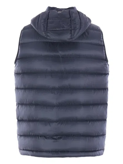Herno Quilted Hooded Sleeveless Vest Pockets In Blue