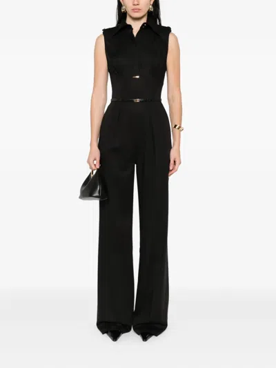 Elisabetta Franchi Collared Belted Jumpsuit In Black