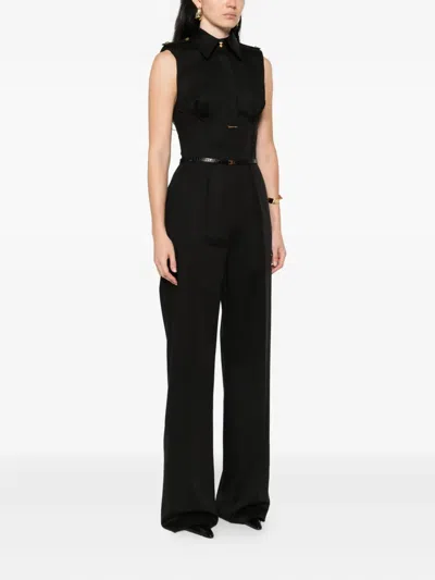 Elisabetta Franchi Collared Belted Jumpsuit In Black