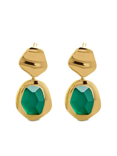 Monica Vinader Gold Odyssey Gemstone Small Drop Earrings Green Onyx In Gold
