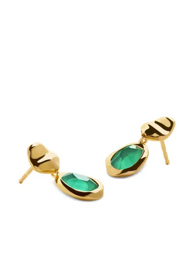 Monica Vinader Gold Odyssey Gemstone Small Drop Earrings Green Onyx In Gold