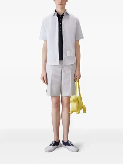 Thom Browne Four-bar Striped Rib-cuffs Polo Top In Blue