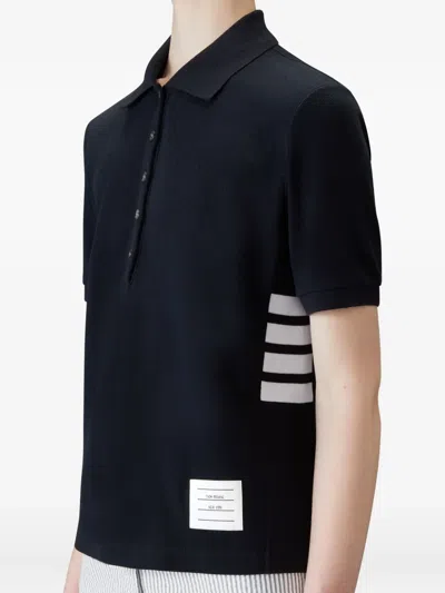 Thom Browne Four-bar Striped Rib-cuffs Polo Top In Blue