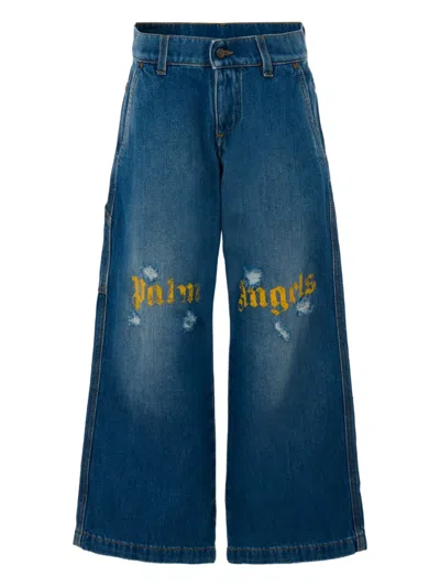Palm Angels Logo-print Distressed Jeans In Blue