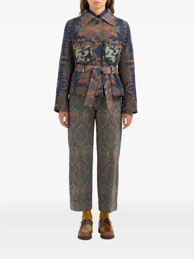 Pierre-louis Mascia Tapestry-pattern Belted Jacket In Blue