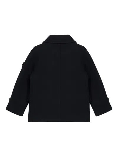 Stone Island Blue Mélange Double-breasted Coat In Black