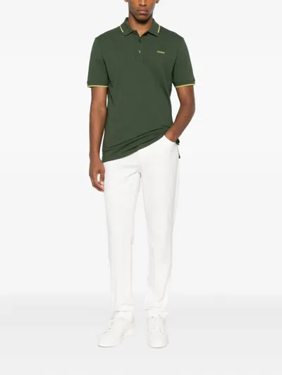 Hugo Boss Stretch-cotton Slim-fit Polo Shirt With Printed Logo In Green