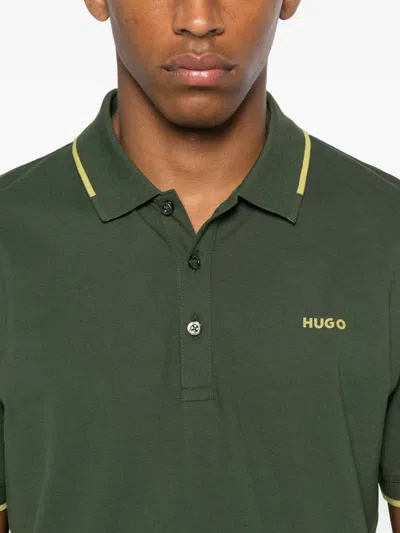 Hugo Boss Stretch-cotton Slim-fit Polo Shirt With Printed Logo In Green