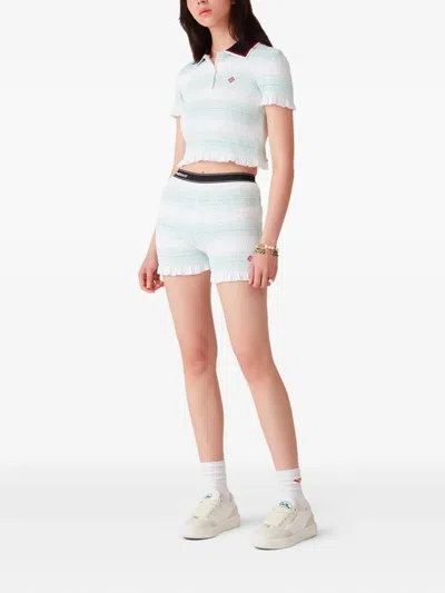 Casablanca Shirred Striped Elastic Waist Ruffle Shorts