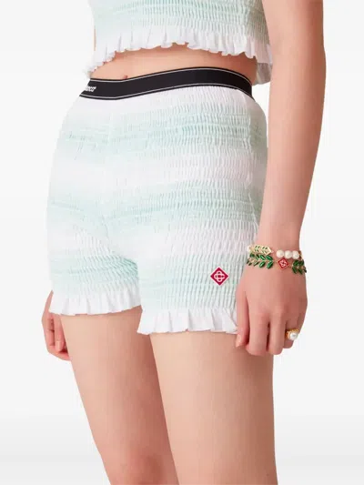 Casablanca Shirred Striped Elastic Waist Ruffle Shorts