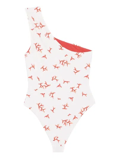 Fendi One-shoulder Swimming Costume With Coral In White
