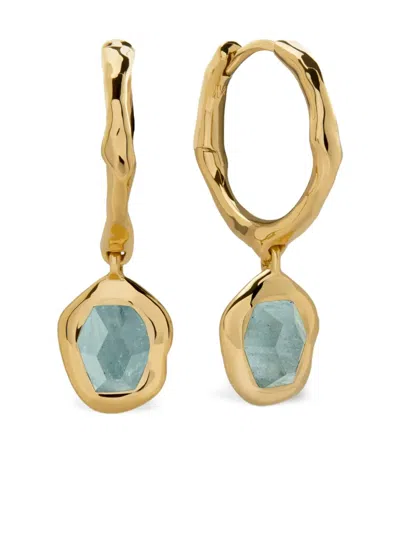 Monica Vinader Gold Odyssey Gemstone Huggie Earrings Aquamarine In Gold