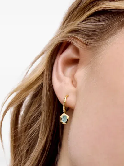 Monica Vinader Gold Odyssey Gemstone Huggie Earrings Aquamarine In Gold