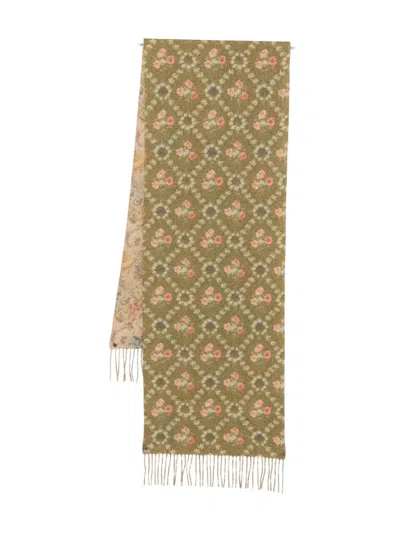 Pierre-louis Mascia Kievnew Floral-pattern Fringed Scarf In Green
