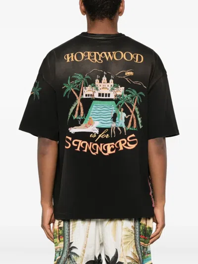 Amiri Crew Neck Graphic Print Relaxed Fit In Black