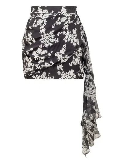 Elisabetta Franchi Floral-print Draped Mini Skirt In Black