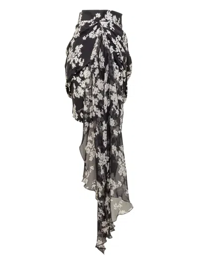 Elisabetta Franchi Floral-print Draped Mini Skirt In Black