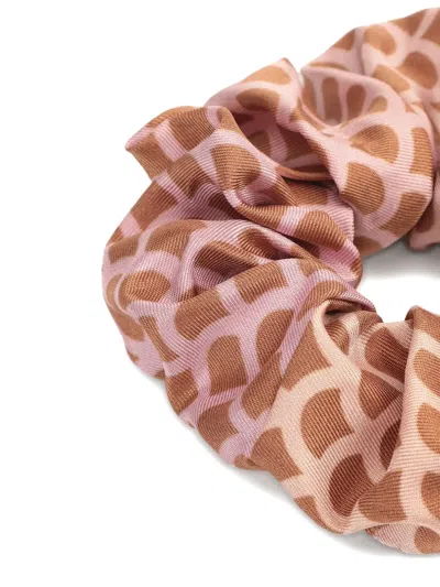 Sergio Rossi Printed Silk Scrunchie In Brown