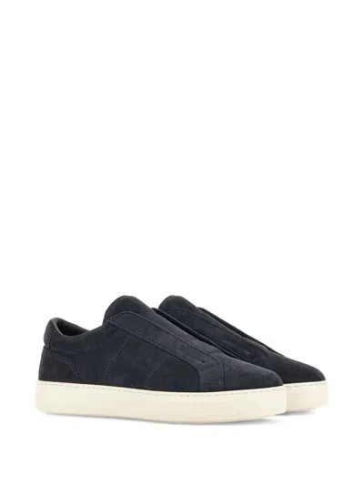 Hogan Black Suede Slip-on Shoes With Contrasting Sole
