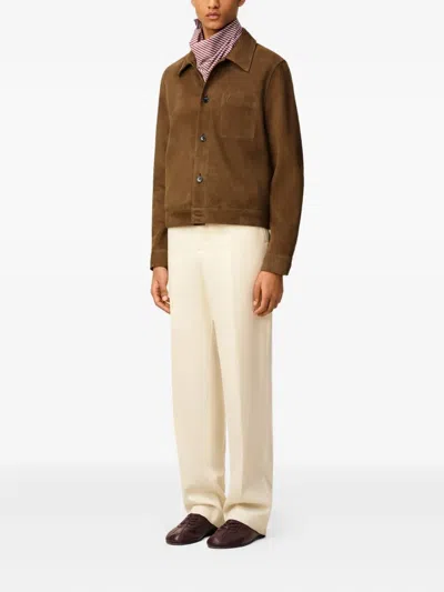 Ami Alexandre Mattiussi Mens Noisette Pointed-collar Embossed-logo Leather Jacket In Brown