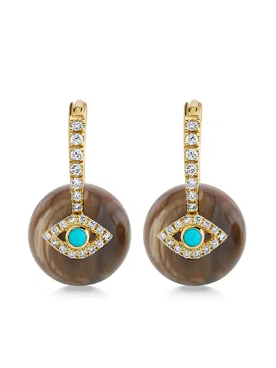 Sydney Evan 14k Yellow Gold Evil Eye Diamond Drop Earrings In Brown