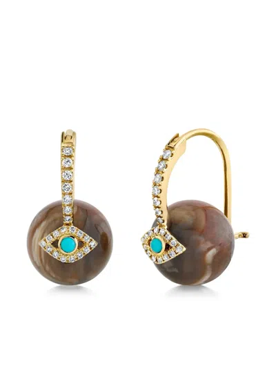 Sydney Evan 14k Yellow Gold Evil Eye Diamond Drop Earrings In Brown