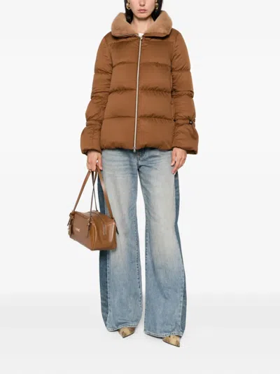 Herno Quilted Fur-trimmed Jacket In Brown