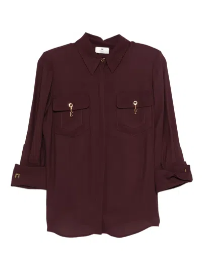 Elisabetta Franchi Shirt With Chest Pockets And Collared Neck In Burgundy