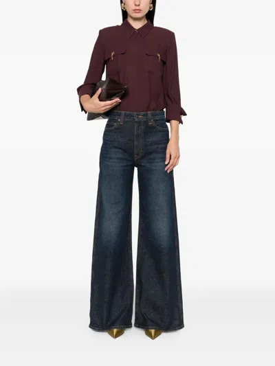 Elisabetta Franchi Shirt With Chest Pockets And Collared Neck In Burgundy