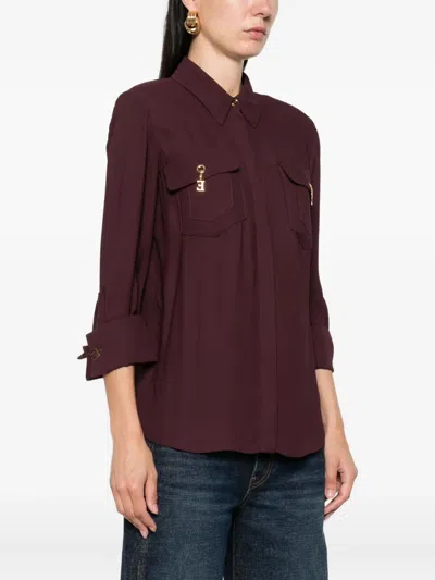 Elisabetta Franchi Shirt With Chest Pockets And Collared Neck In Burgundy