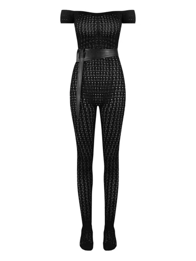 Manière De Voir Martine Pointelle Knit Bardot-neck Jumpsuit