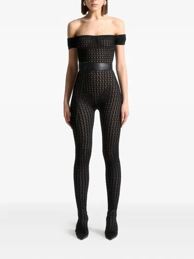 Manière De Voir Martine Pointelle Knit Bardot-neck Jumpsuit