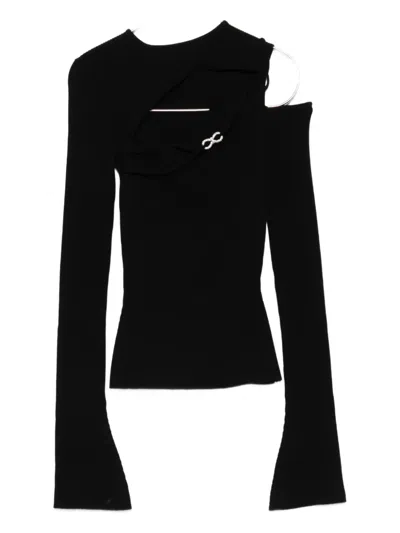 Mach&mach Cut-out Bell-sleeve Blouse In Black
