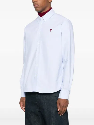Ami Alexandre Mattiussi Adc Button-down Collar Logo-embroidered Striped Cotton Oxford Shirt In Blue