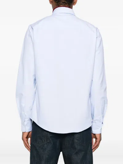 Ami Alexandre Mattiussi Adc Button-down Collar Logo-embroidered Striped Cotton Oxford Shirt In Blue