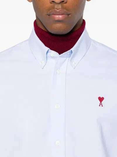 Ami Alexandre Mattiussi Adc Button-down Collar Logo-embroidered Striped Cotton Oxford Shirt In Blue