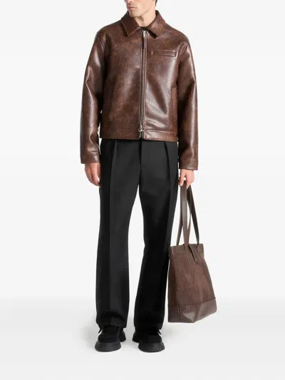Manière De Voir Point-collar Zip-front Leather Jacket