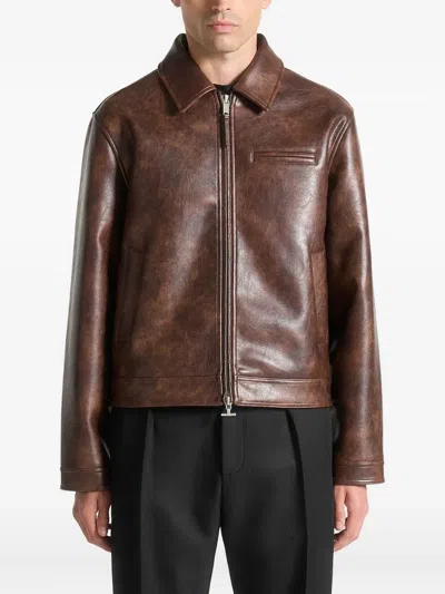 Manière De Voir Point-collar Zip-front Leather Jacket